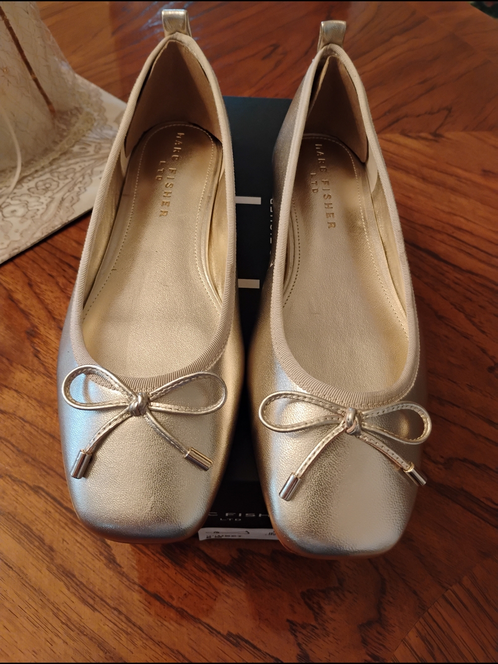 Marc Fisher Gold Ballet Flats with Bow